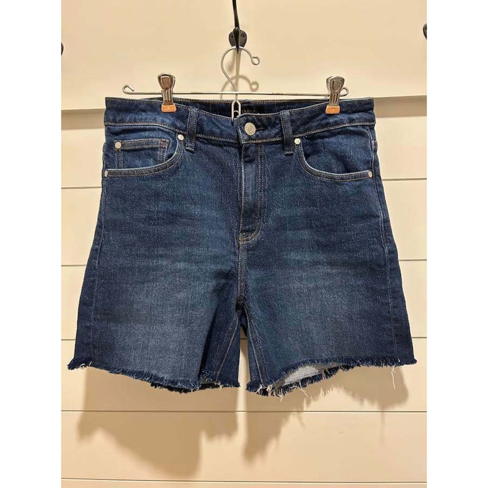 Quince Dark Wash Denim Shorts High Rise Frayed Hem Indigo Blue Size 30